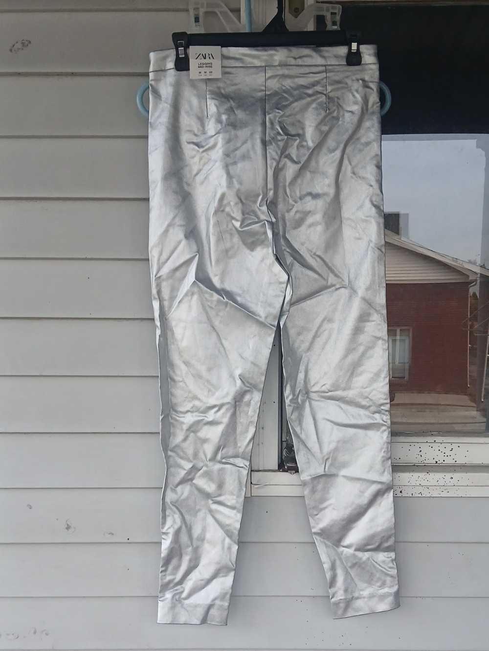 Nwt Zara Silver Metallic Coated Mid Rise Leggings - Picture 6 of 7